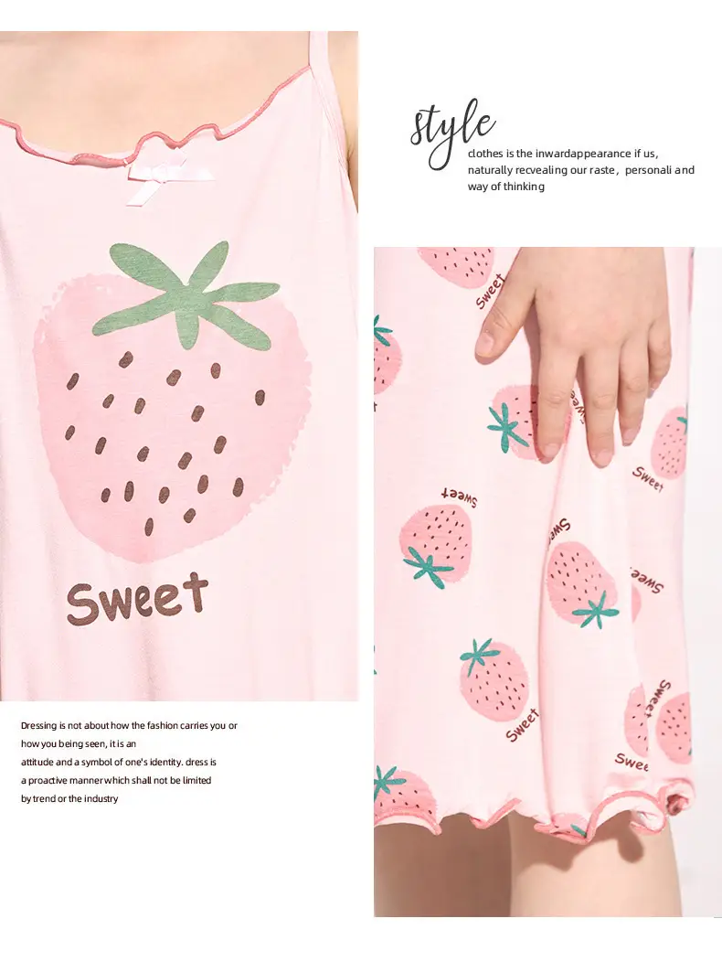 Yousse Children's Nightgown Women's Summer Thin Sling Nightgown Big Girl Princess Nightgown Sling Girls' Home Clothes — feature 14