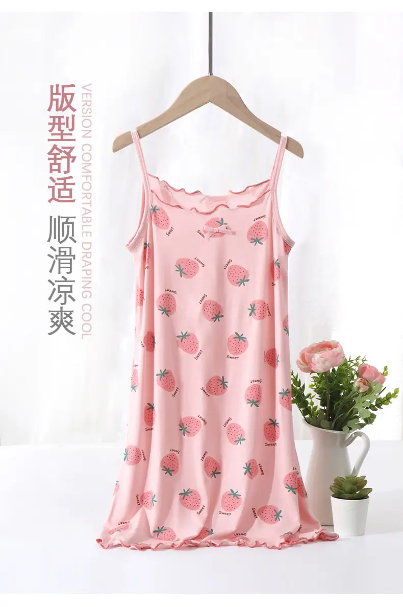 Yousse Children's Nightgown Women's Summer Thin Sling Nightgown Big Girl Princess Nightgown Sling Girls' Home Clothes — feature 5
