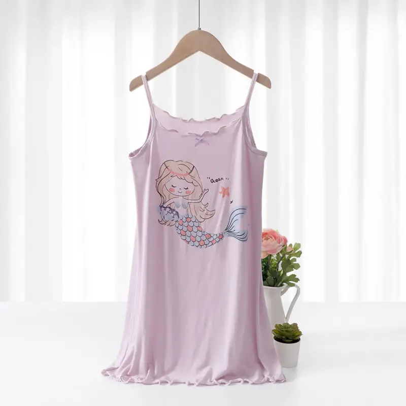 Yousse Children's Nightgown Women's Summer Thin Sling Nightgown Big Girl Princess Nightgown Sling Girls' Home Clothes