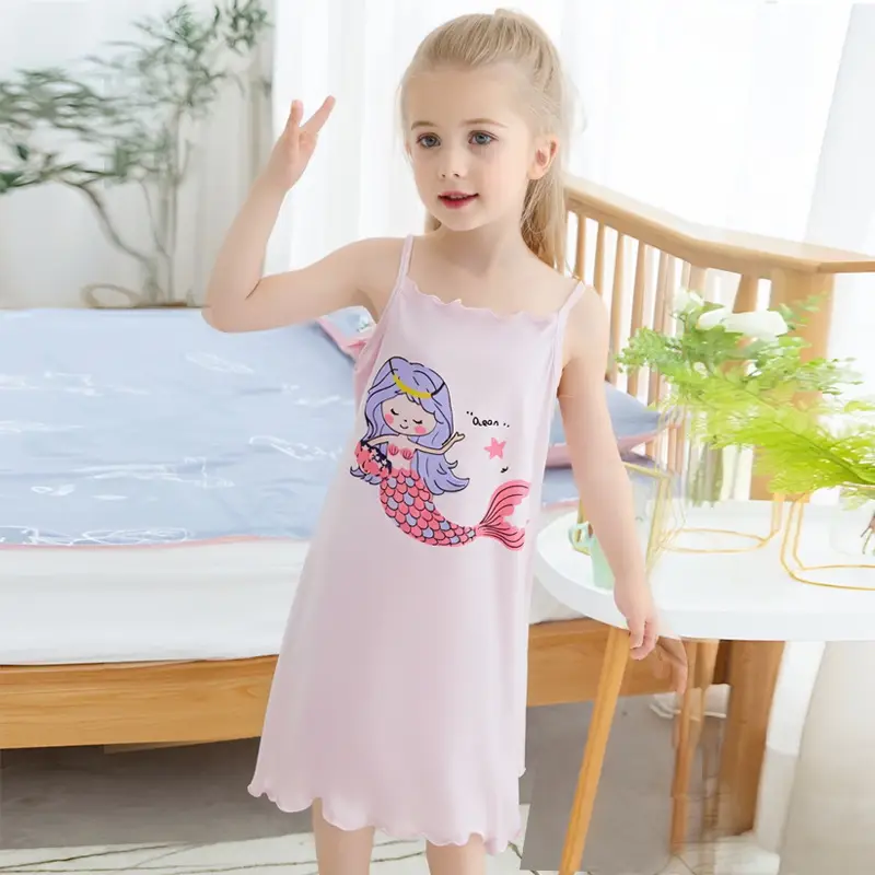 Yousse Children's Nightgown Women's Summer Thin Sling Nightgown Big Girl Princess Nightgown Sling Girls' Home Clothes