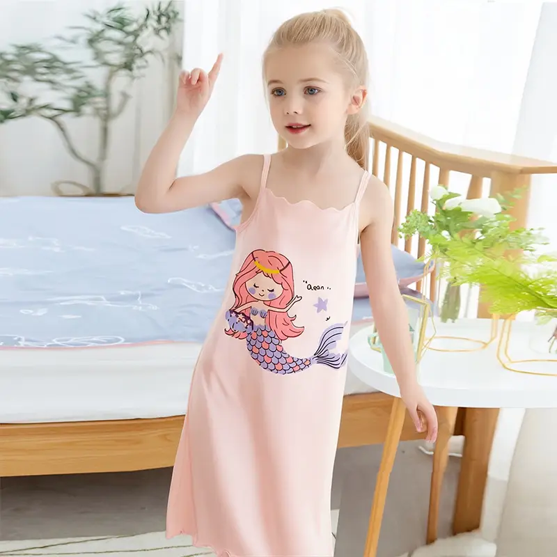 Yousse Children's Nightgown Women's Summer Thin Sling Nightgown Big Girl Princess Nightgown Sling Girls' Home Clothes