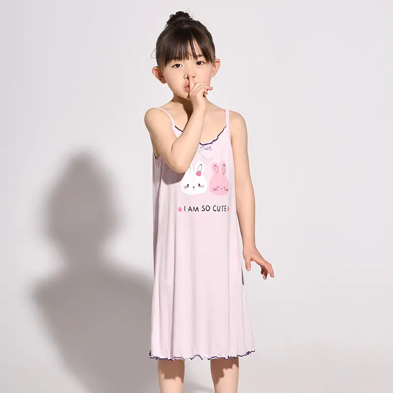 Yousse Children's Nightgown Women's Summer Thin Sling Nightgown Big Girl Princess Nightgown Sling Girls' Home Clothes