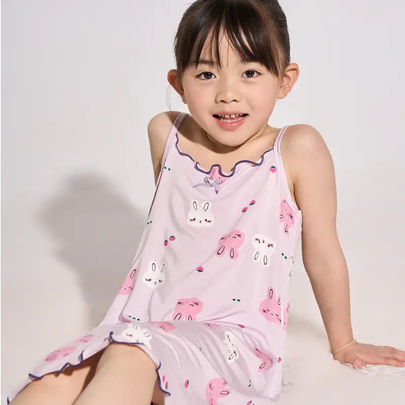 Yousse Children's Nightgown Women's Summer Thin Sling Nightgown Big Girl Princess Nightgown Sling Girls' Home Clothes