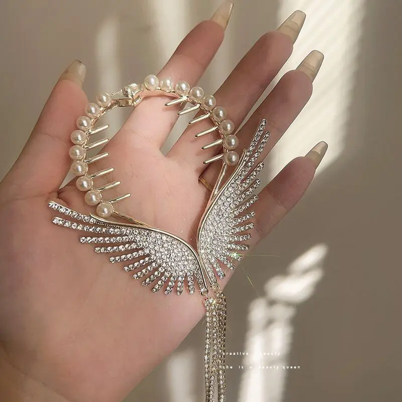 Pearl & Crystal Angel Wings Hair Ring