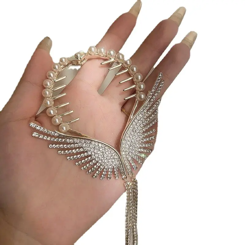 Pearl & Crystal Angel Wings Hair Ring