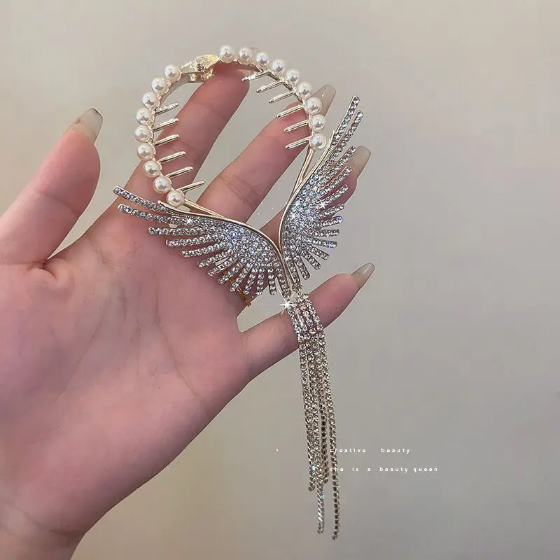 Pearl & Crystal Angel Wings Hair Ring — feature 5