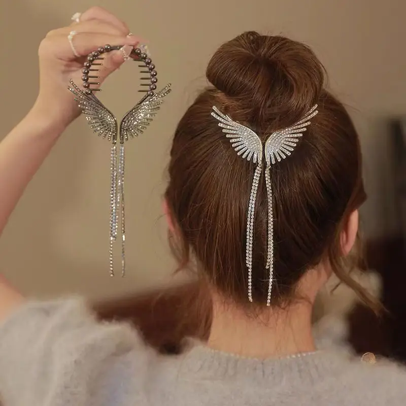 Pearl & Crystal Angel Wings Hair Ring — feature 6