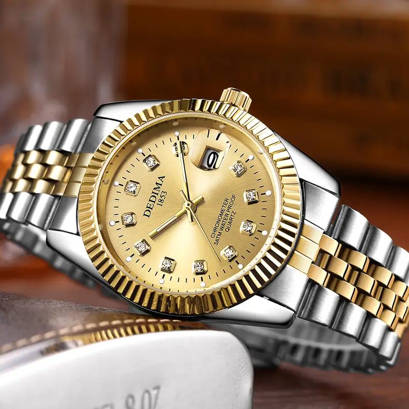 2026 Detima Men's Gold Quartz Watch Waterproof Business Stainless Steel - Image 13