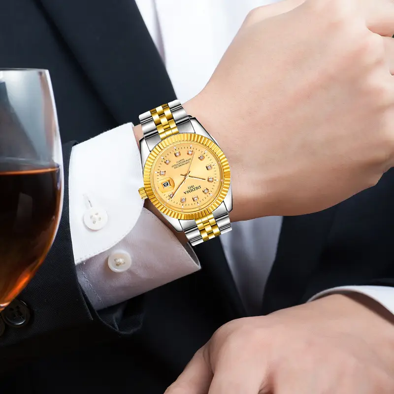 2026 Detima Men's Gold Quartz Watch Waterproof Business Stainless Steel - Image 15