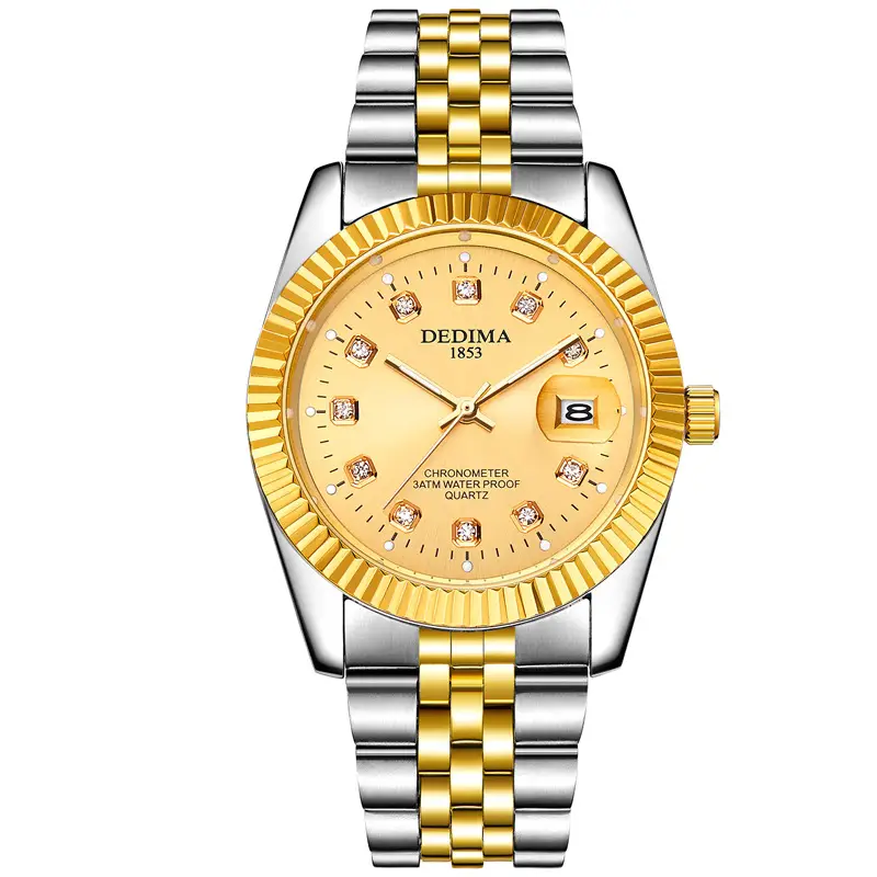 2026 Detima Men's Gold Quartz Watch Waterproof Business Stainless Steel - Image 16