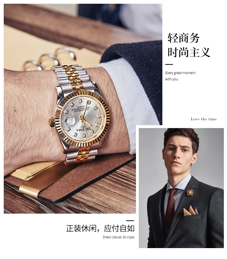 2026 Detima Men's Gold Quartz Watch Waterproof Business Stainless Steel — feature 13