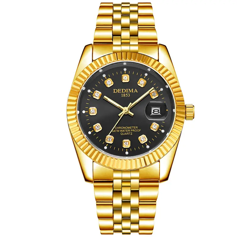 2026 Detima Men's Gold Quartz Watch Waterproof Business Stainless Steel - Image 3