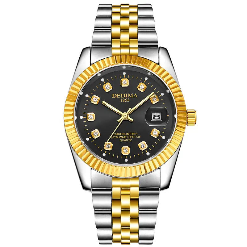 2026 Detima Men's Gold Quartz Watch Waterproof Business Stainless Steel - Image 7