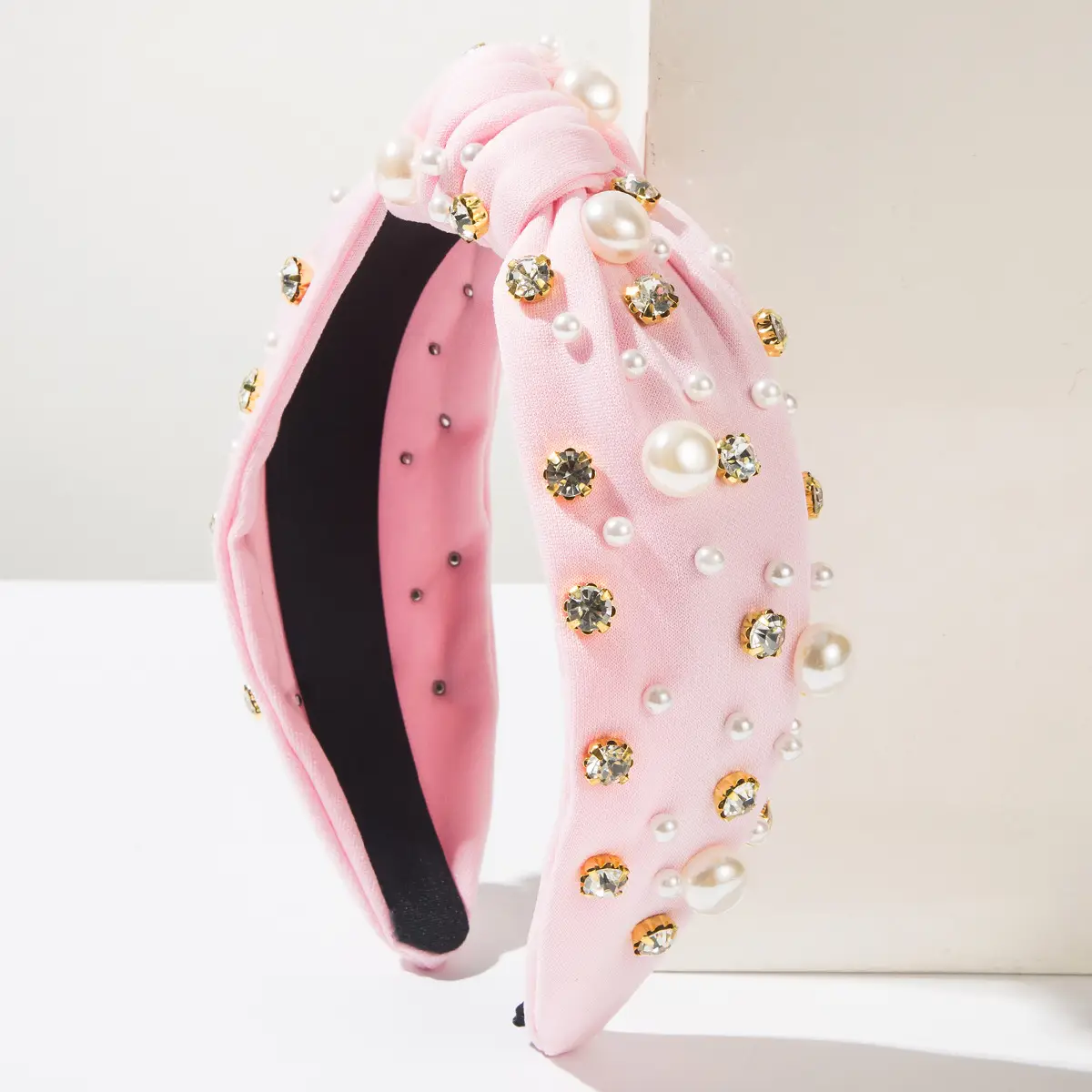 Yellow Pearl Crossbody Hairband with Knot Design