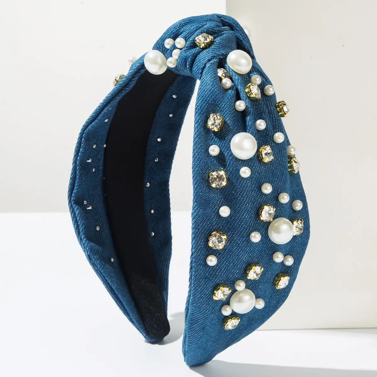 Yellow Pearl Crossbody Hairband with Knot Design