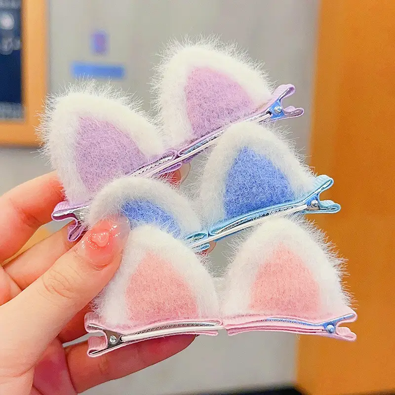 Plush Cat Ear Hair Clip Yellow Female Cat Ear Clip - Image 9