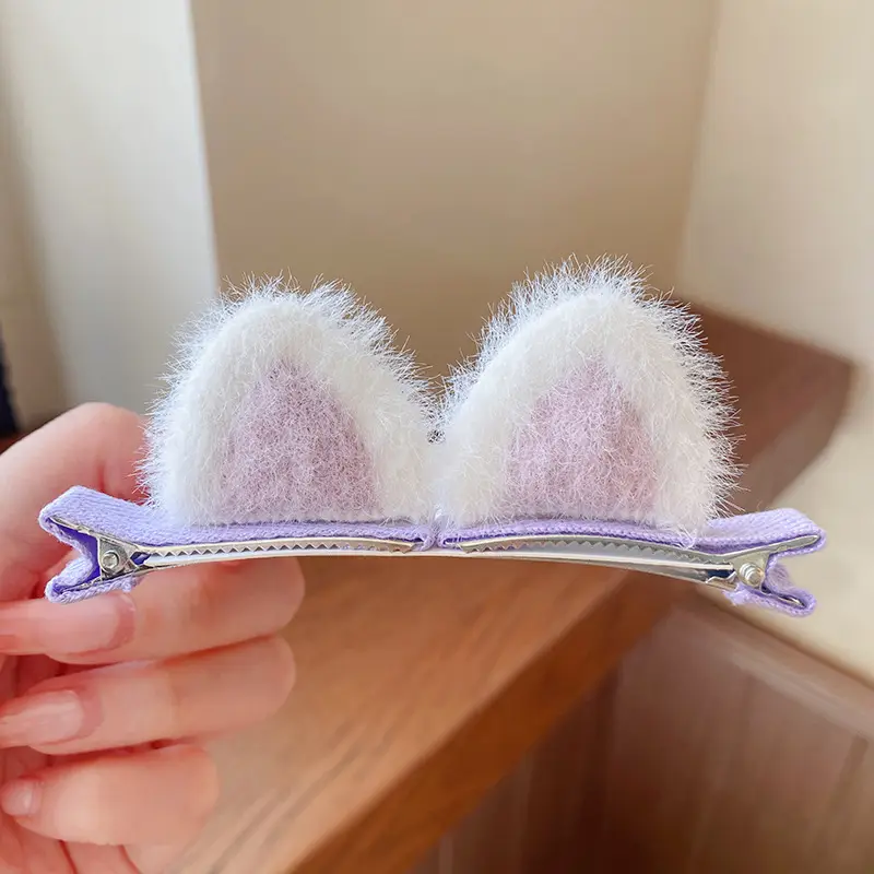Plush Cat Ear Hair Clip Yellow Female Cat Ear Clip - Image 3