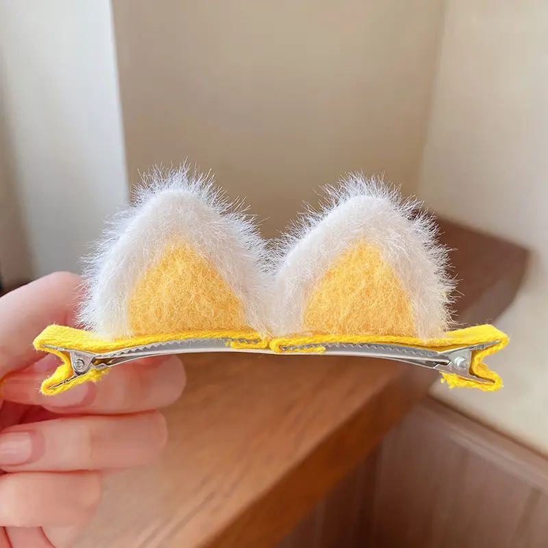 Plush Cat Ear Hair Clip Yellow Female Cat Ear Clip - Image 4