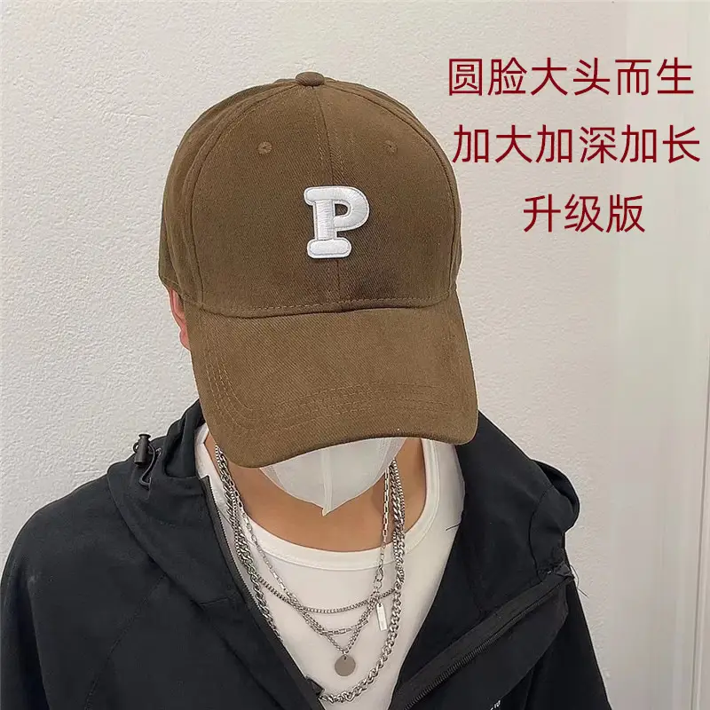Men Navy Blue Big Head Baseball Cap with Embroidered P - Image 10