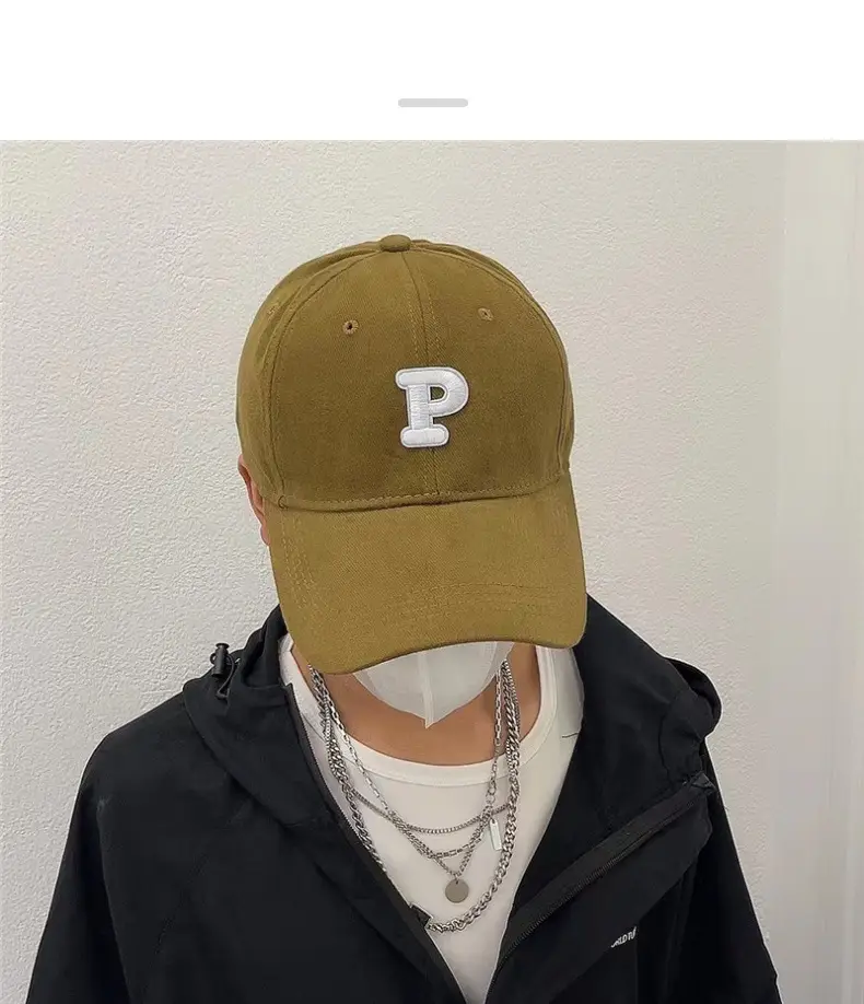 Men Navy Blue Big Head Baseball Cap with Embroidered P — feature 5