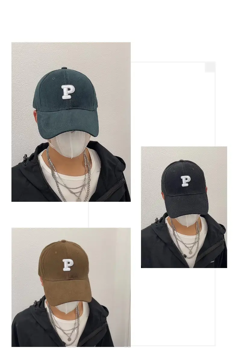 Men Navy Blue Big Head Baseball Cap with Embroidered P — feature 6