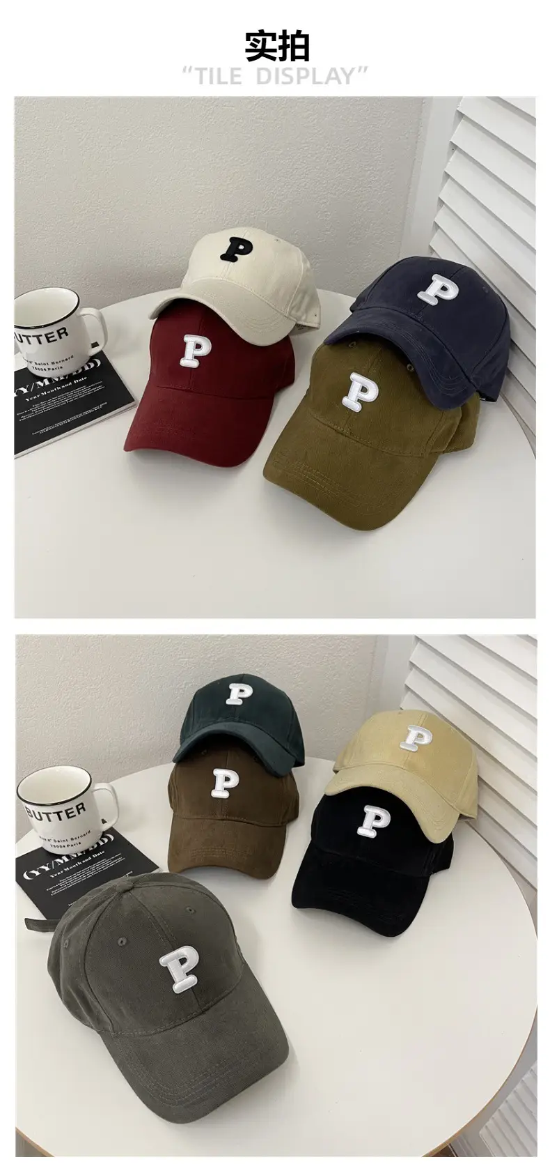Men Navy Blue Big Head Baseball Cap with Embroidered P — feature 8