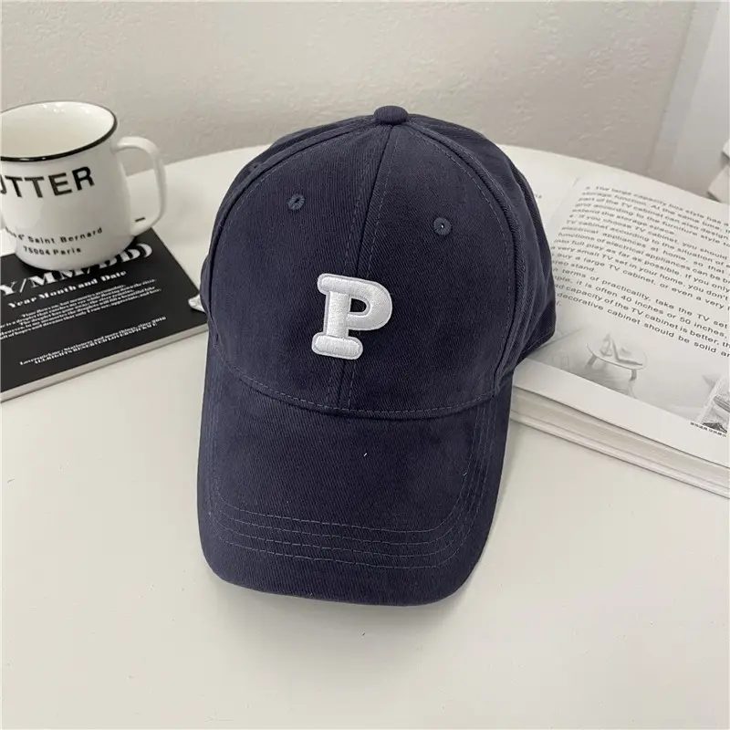 Men Navy Blue Big Head Baseball Cap with Embroidered P - Image 4