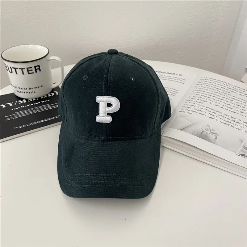 Men Navy Blue Big Head Baseball Cap with Embroidered P - Image 6
