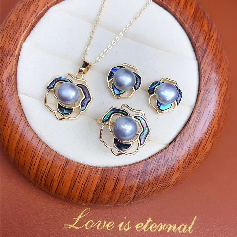 Freshwater Pearl Earrings Ring Pendant Three-Piece Set - Image 7