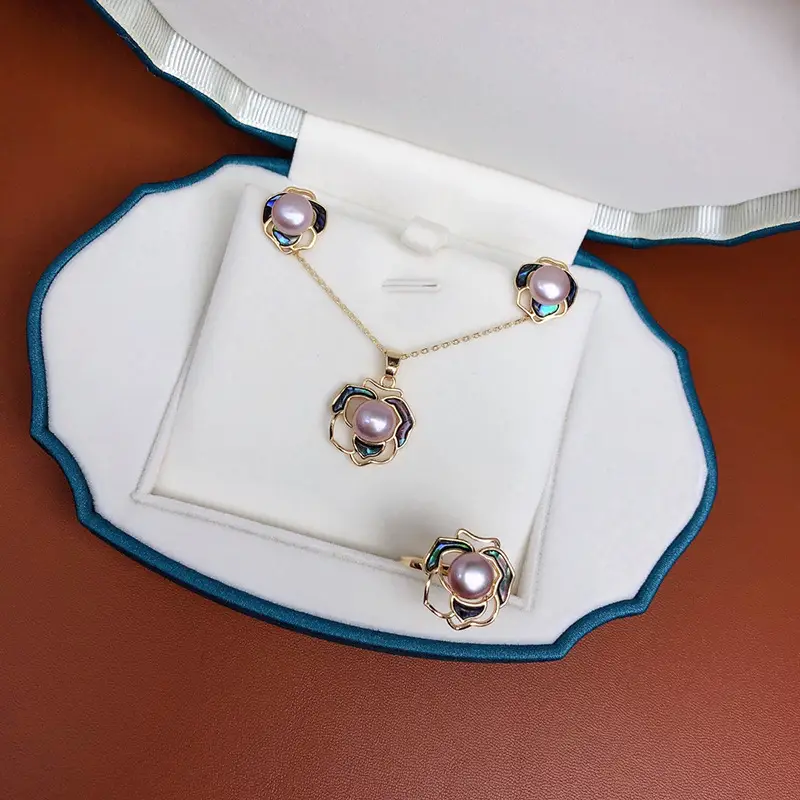 Freshwater Pearl Earrings Ring Pendant Three-Piece Set - Image 8