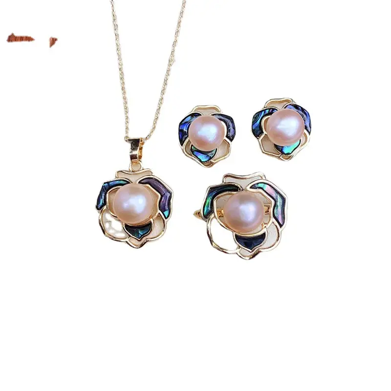 Freshwater Pearl Earrings Ring Pendant Three-Piece Set - Image 9