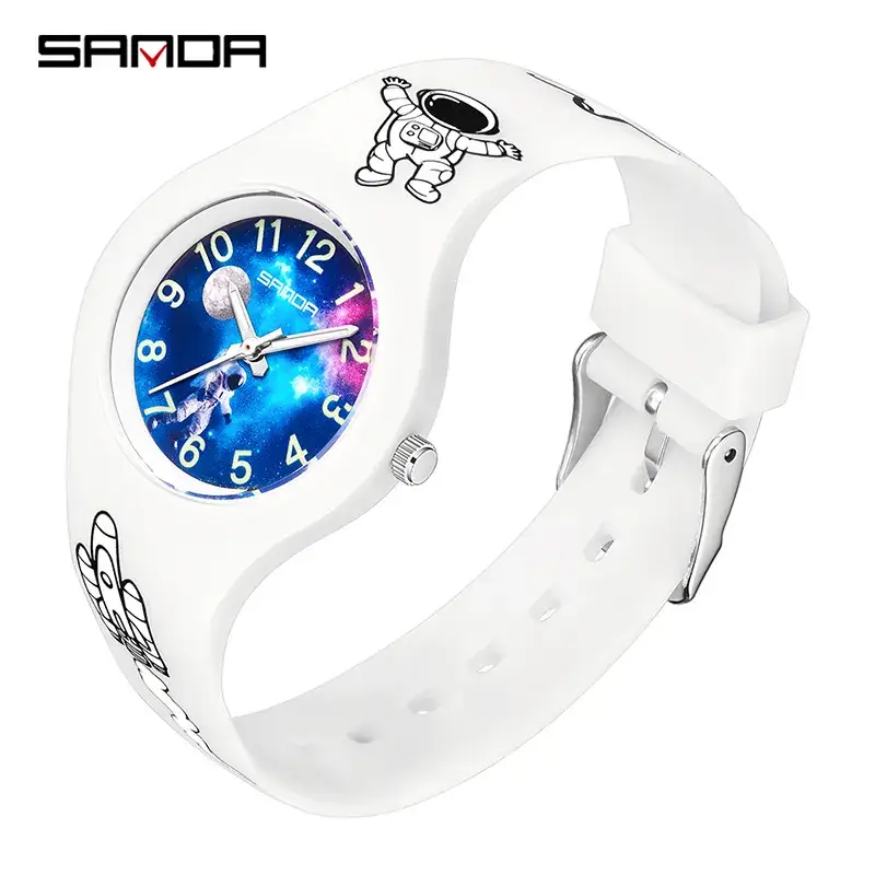Astronaut Graphic Kids Watch Black White Waterproof - Image 3