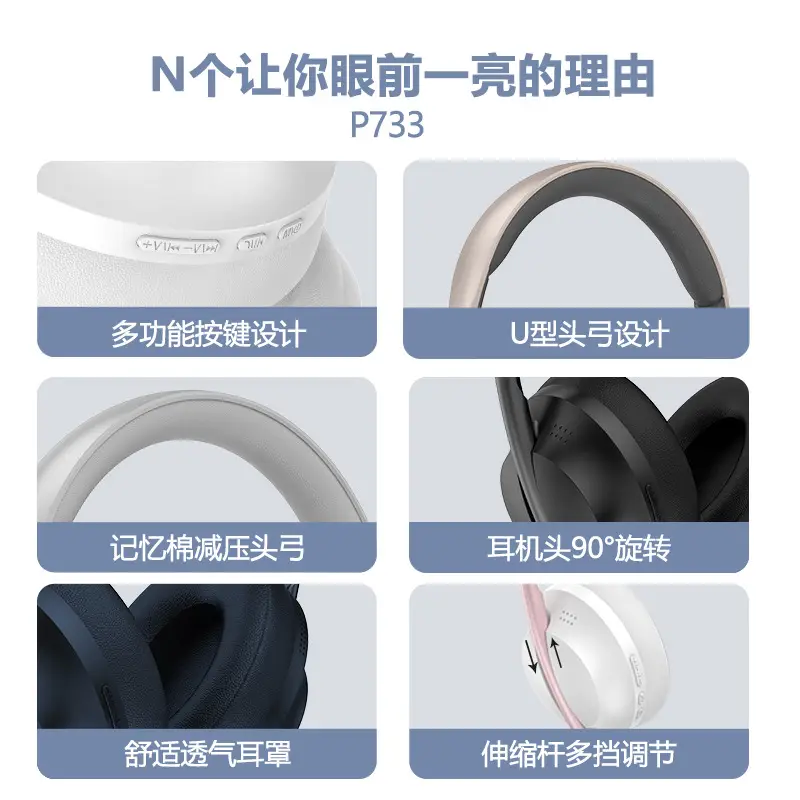 Wireless Over-Ear Bluetooth Headphones P733 Grey