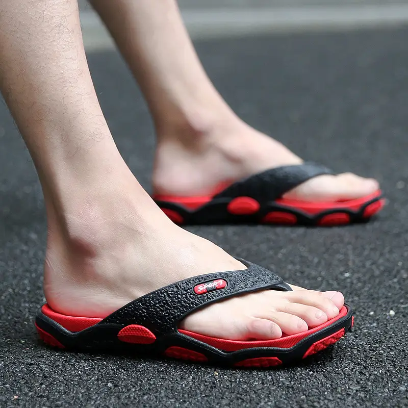 Men's Grey Beach Flats with Red Sole