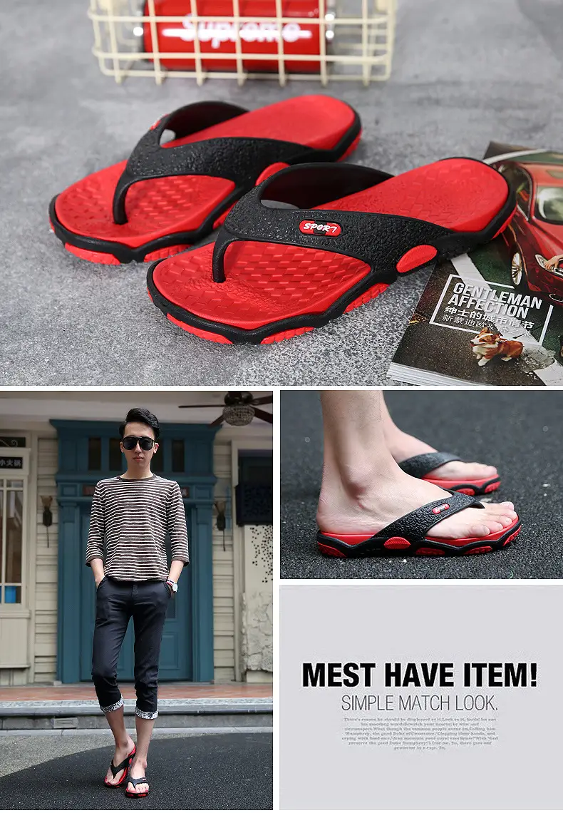 Men's Grey Beach Flats with Red Sole — feature 14