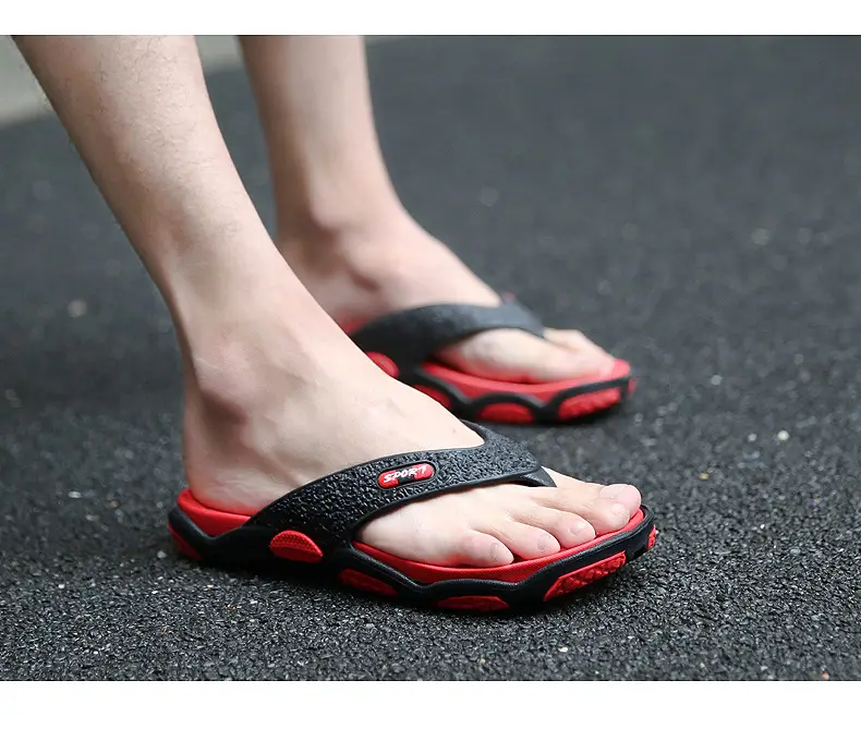 Men's Grey Beach Flats with Red Sole — feature 18