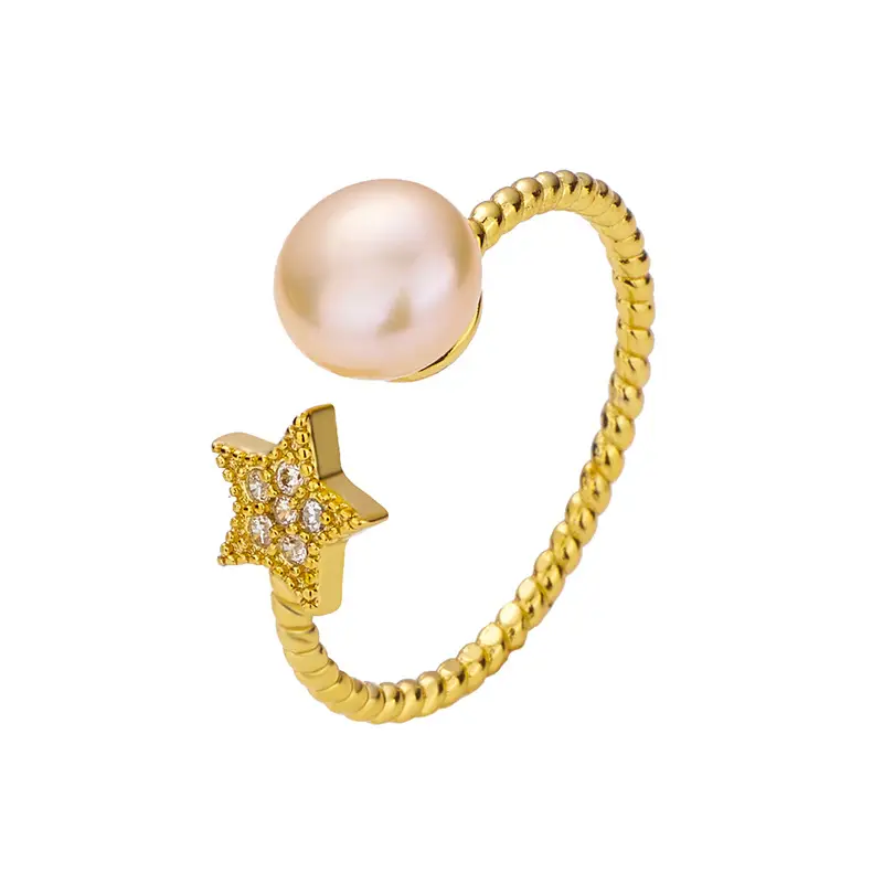 Women's Adjustable Pearl Star Ring with Diamond Accent - Image 5