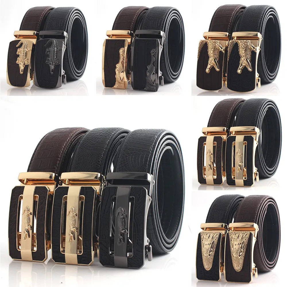 Hongsheng Croc Leather Belt for Men Brown Gold Buckle - Image 16