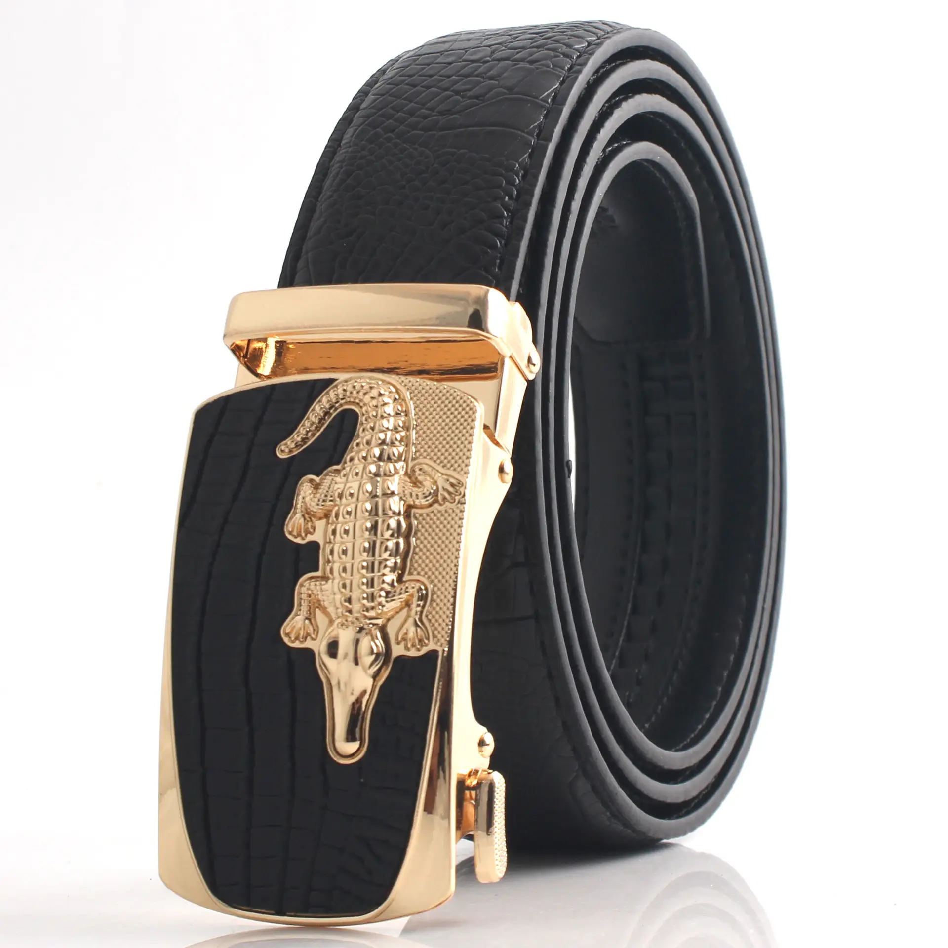 Hongsheng Croc Leather Belt for Men Brown Gold Buckle - Image 10