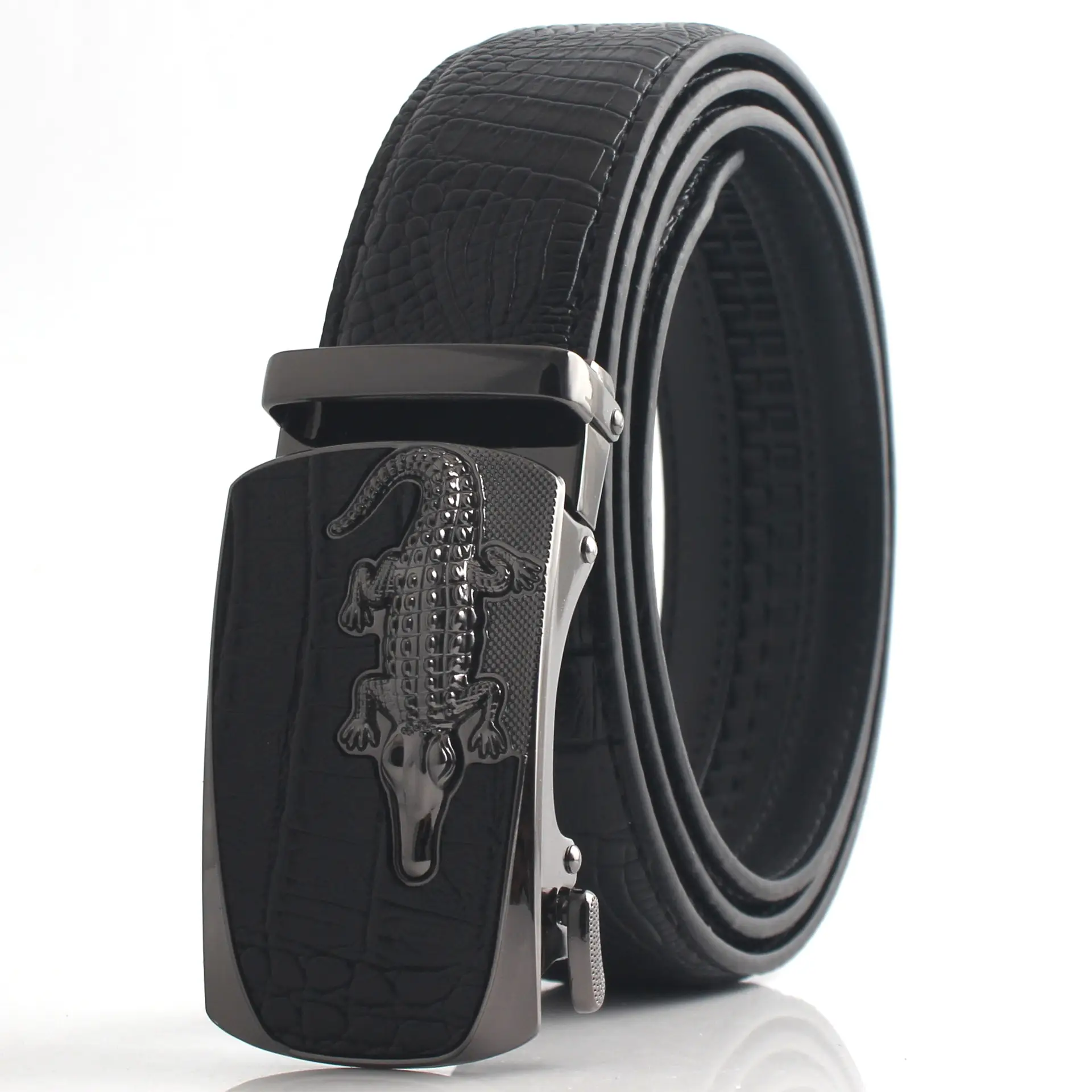 Hongsheng Croc Leather Belt for Men Brown Gold Buckle - Image 11