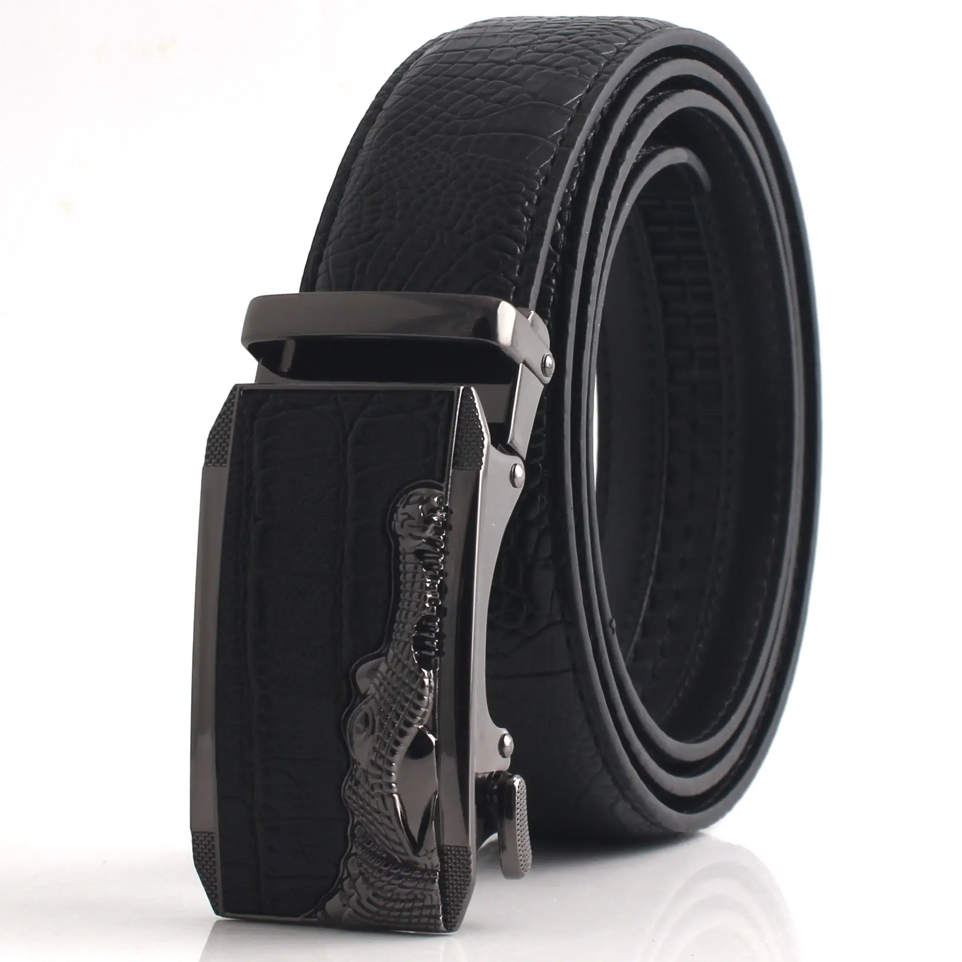 Hongsheng Croc Leather Belt for Men Brown Gold Buckle - Image 13
