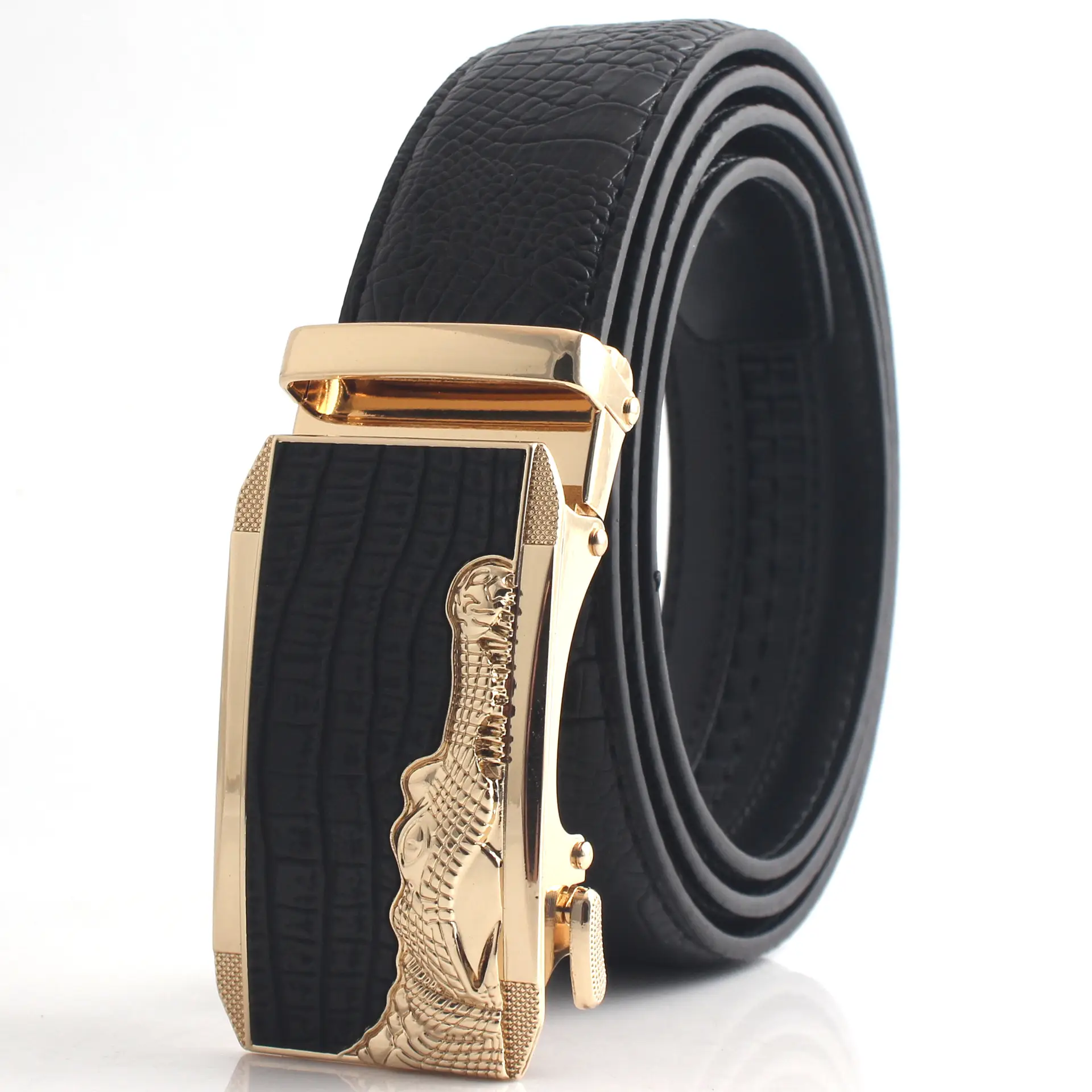 Hongsheng Croc Leather Belt for Men Brown Gold Buckle - Image 14