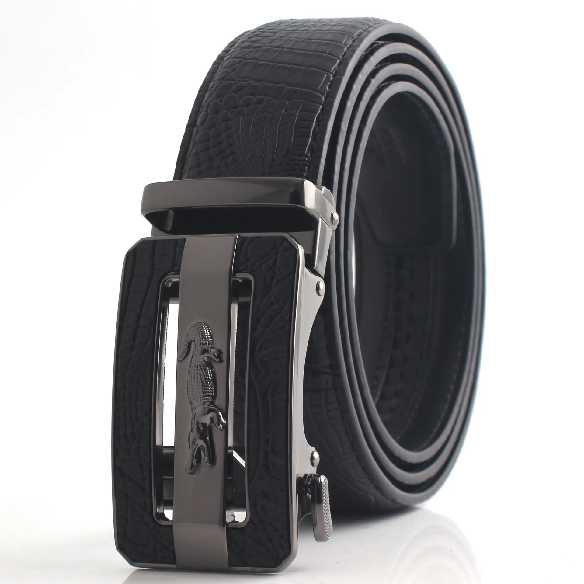 Hongsheng Croc Leather Belt for Men Brown Gold Buckle - Image 3