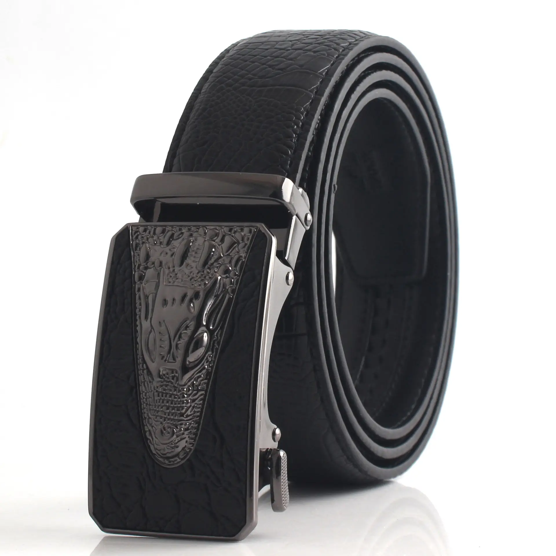 Hongsheng Croc Leather Belt for Men Brown Gold Buckle - Image 4