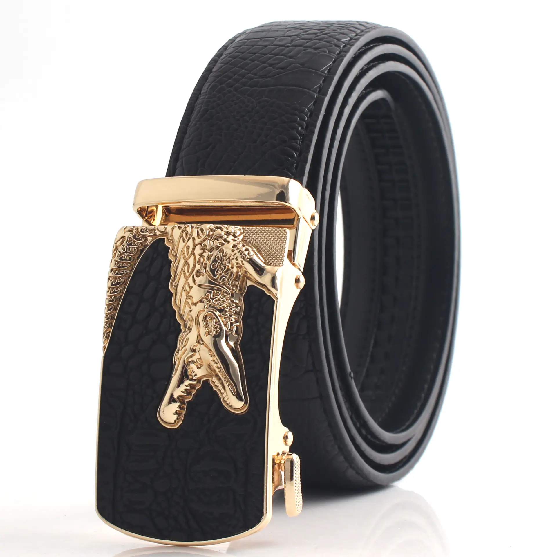 Hongsheng Croc Leather Belt for Men Brown Gold Buckle - Image 7