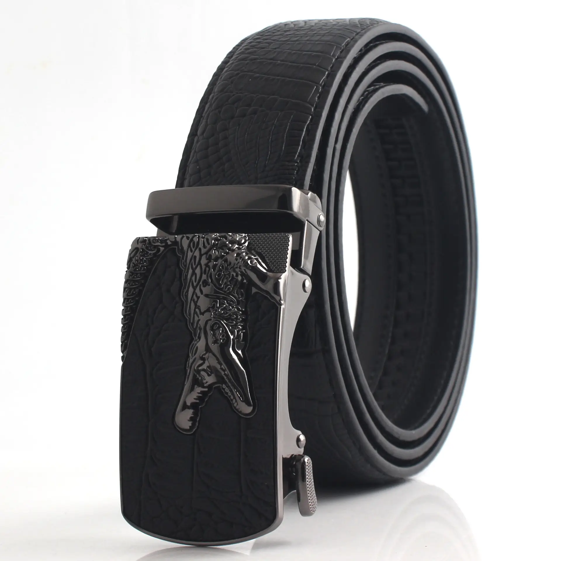 Hongsheng Croc Leather Belt for Men Brown Gold Buckle - Image 8