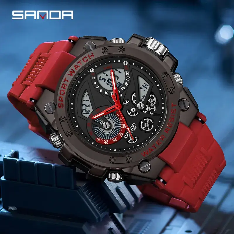 Sanda Sport Watch Gold Black Multi Function Water Resistant - Image 8