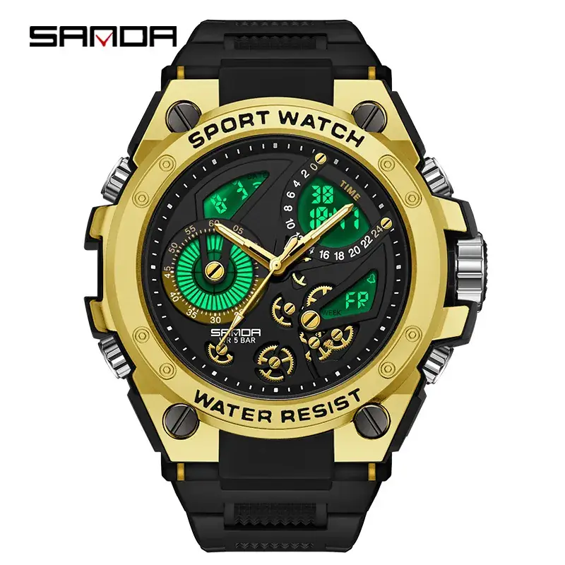 Sanda Sport Watch Gold Black Multi Function Water Resistant - Image 10