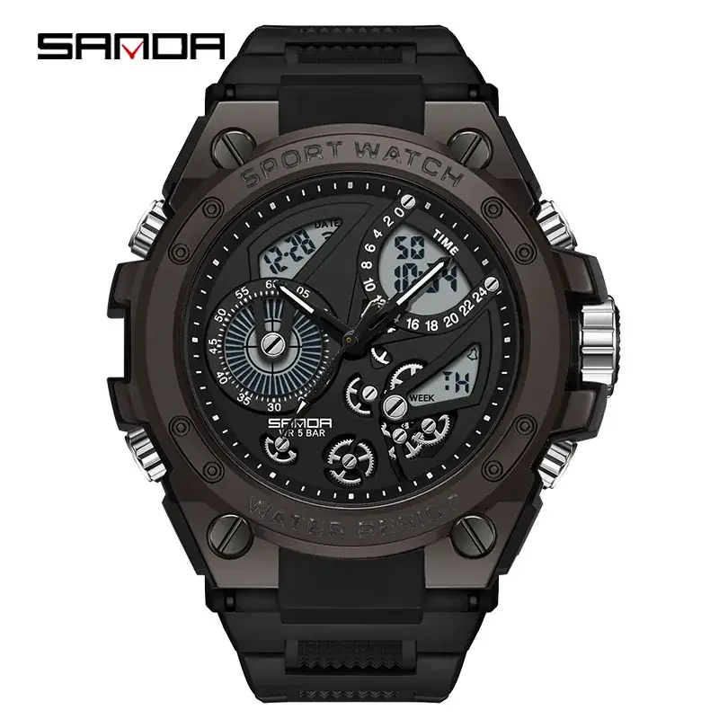 Sanda Sport Watch Gold Black Multi Function Water Resistant - Image 2