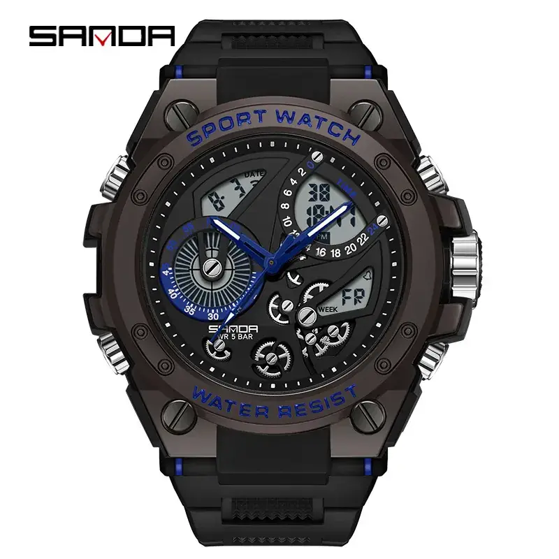 Sanda Sport Watch Gold Black Multi Function Water Resistant - Image 4
